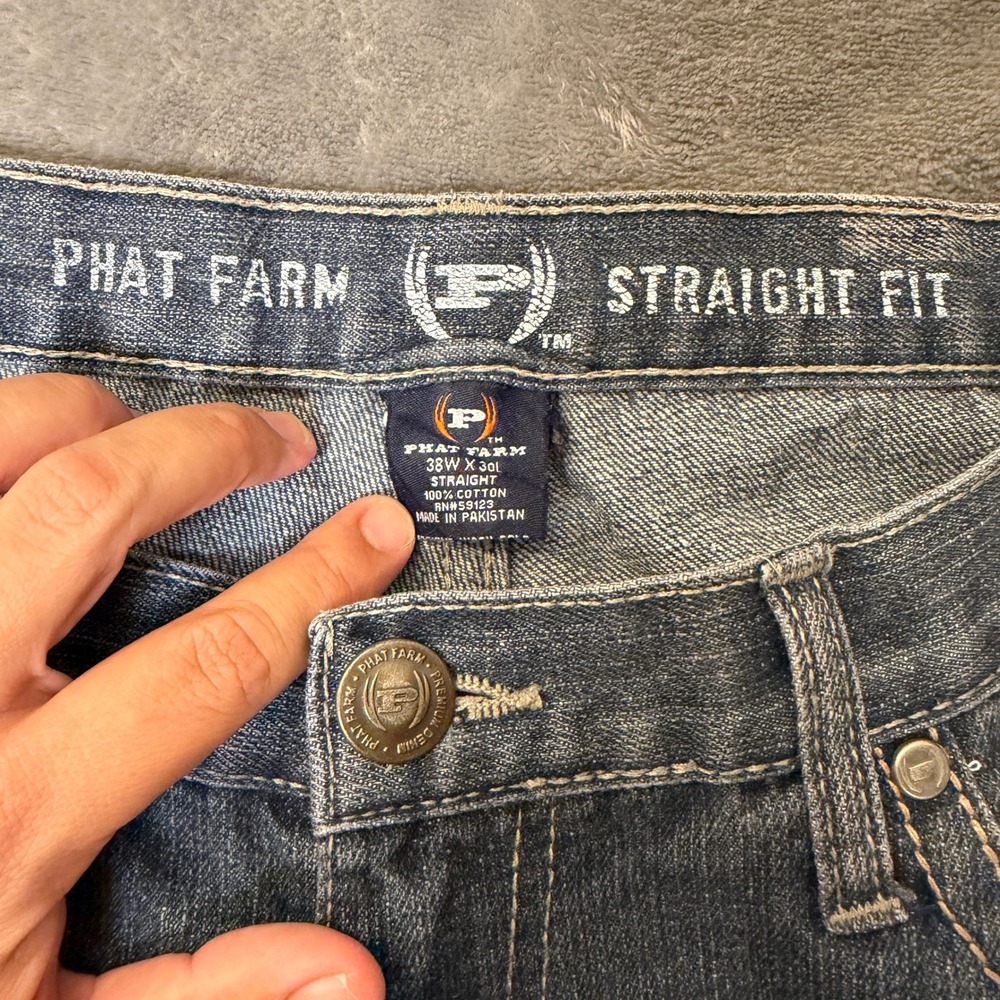 Phat Farm Mens 38x30 Straight Fit Jeans Blue Denim 100% Cotton Streetwear - Picture 3 of 10
